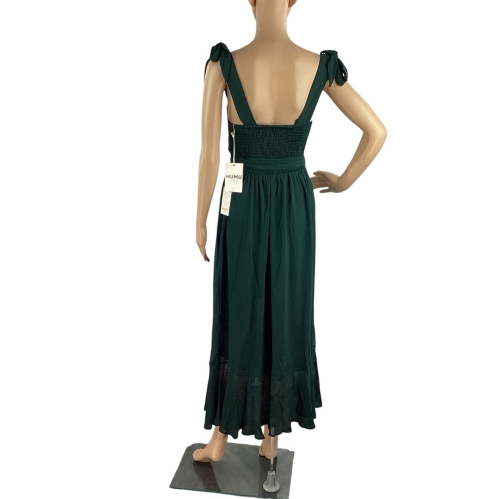 Show Me Your Mumu Claire Midi Dress Green Tie Strap Ruffle Hem Size M - Picture 5 of 9